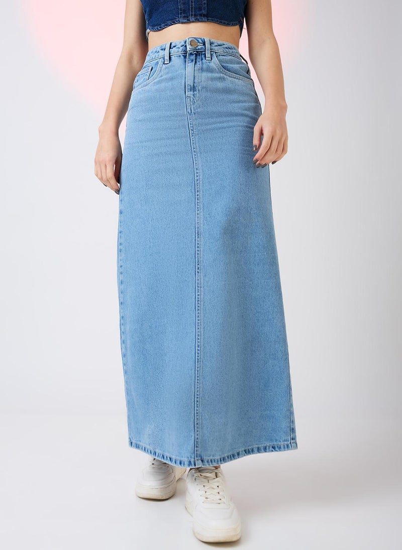 Globus Women Stretchable Mid Rise Back Slit Maxi Denim Pencil Skirt - Image 3